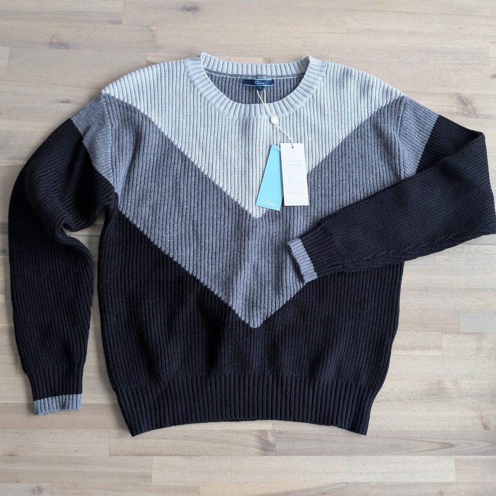 Shore Woodstock Color Block Sweater Charcoal Light Grey Black Size S‎